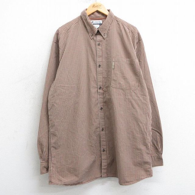 XL★古着 コロンビア COLUMBIA 長袖 ブランド シャツ メンズ 00年代 00s 大きいサイズ ロング丈 コットン ボタンダウン 茶他 ブラウン チェック 25mar15 中古 トップス