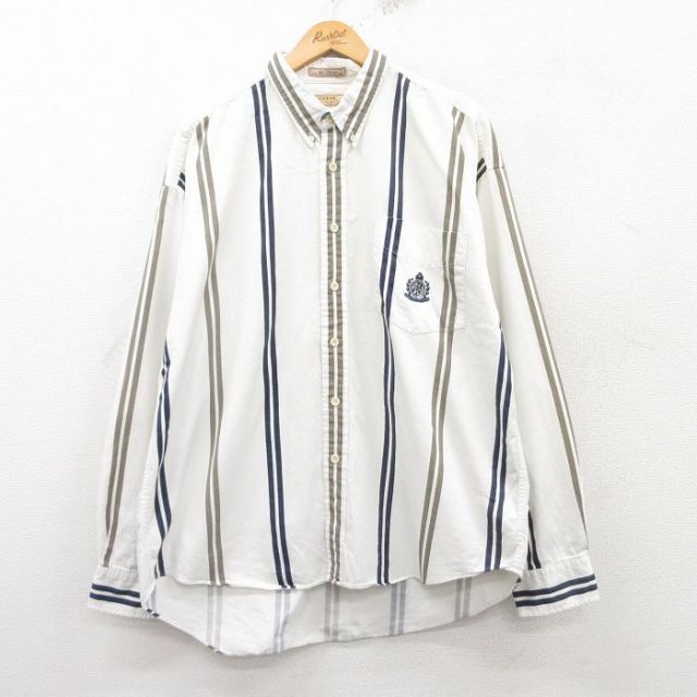 【50%OFF】ゲス 長袖シャツ ワンポイントロゴ ホワイトストライプ XL | 古着
