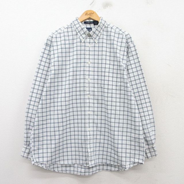 XL★古着 ギャップ GAP 長袖 ブランド シャツ メンズ 00年代 00s オックスフォード 大きいサイズ コットン 白他 ホワイト チェック 25mar17 中古 トップス