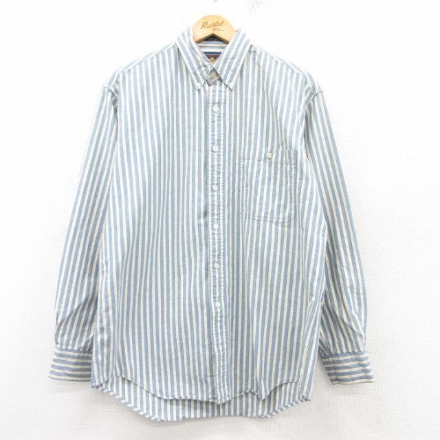 L★古着 ラルフローレン Ralph Lauren チャップス 長袖 ブランド シャツ メンズ 80年代 80s USA製 薄紺他 ネイビー ストライプ 【spe】 25mar17 中古 トップス