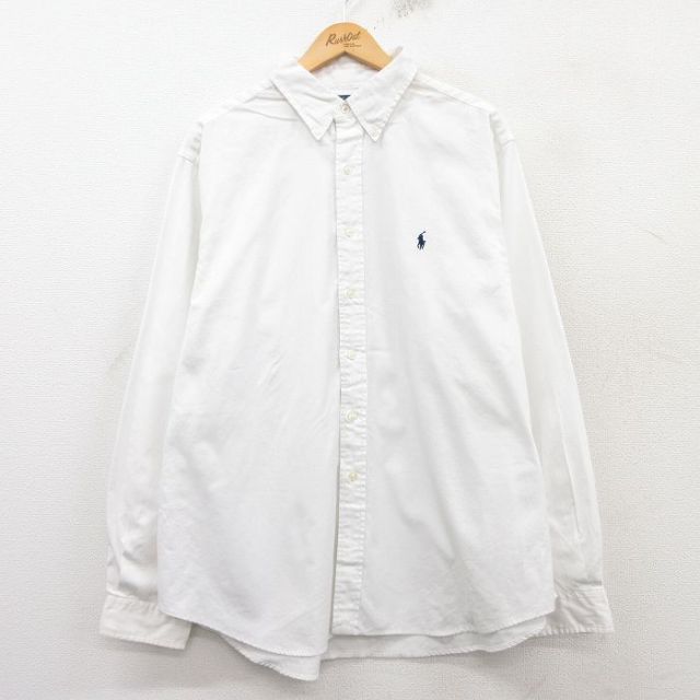 XL★古着 ラルフローレン Ralph Lauren 長袖 ブランド シャツ メンズ ワンポイントロゴ 大きいサイズ ボタンダウン 白 ホワイト 25mar17 中古 トップス