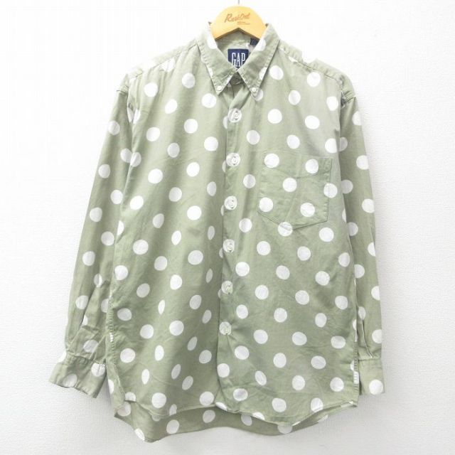 L★古着 ギャップ GAP 長袖 ブランド シャツ メンズ 90年代 90s コットン ボタンダウン 薄緑他 グリーン ドット 【spe】 25mar18 中古 トップス