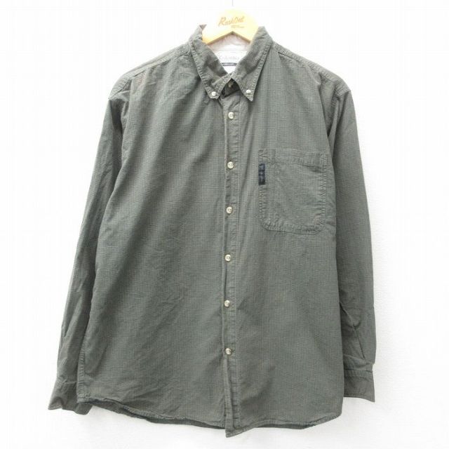 XL★古着 コロンビア COLUMBIA 長袖 ブランド シャツ メンズ 00年代 00s ロング丈 ボタンダウン 濃緑他 グリーン チェック 25mar18 中古 トップス
