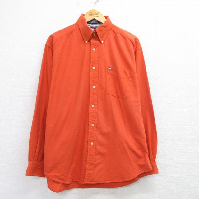 【20%OFF】XL★古着 トミーヒルフィガー TOMMY HILFIGER 長袖 ブランド シャツ メンズ 90年代 90s コットン ボタンダウン オレンジ 25mar19 中古 トップス
