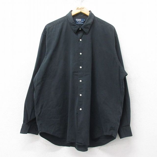 XL★古着 ラルフローレン Ralph Lauren 長袖 ブランド シャツ メンズ 90年代 90s MARLOWE ワンポイントロゴ 大きいサイズ ロング丈 黒 ブラック 【spe】 25mar19 中古 トップス
