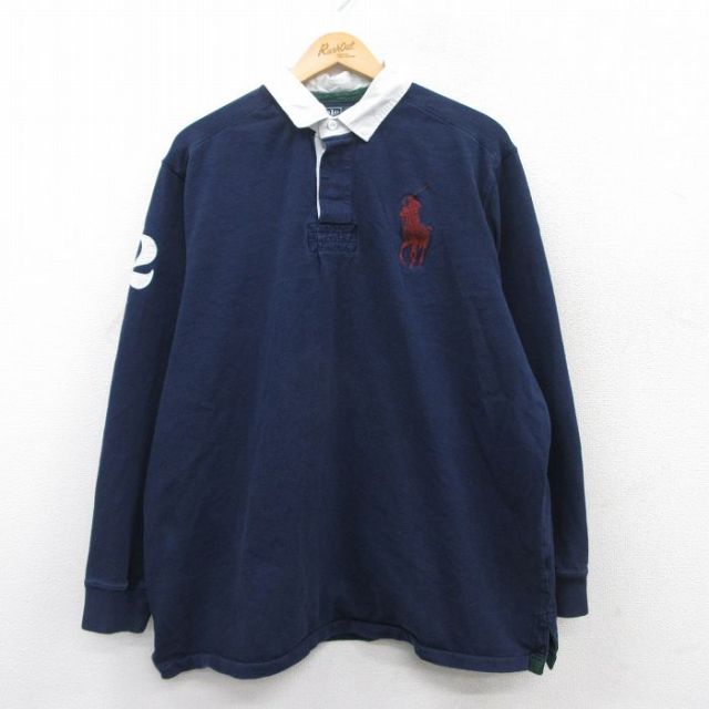 XL★古着 ラルフローレン Ralph Lauren 長袖 ブランド ラガー シャツ メンズ ビッグポニー 大きいサイズ コットン 紺 ネイビー 25mar19 中古 トップス