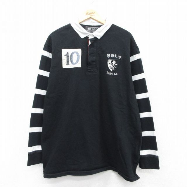 XL★古着 ラルフローレン Ralph Lauren 長袖 ブランド ラガー シャツ メンズ ワンポイントロゴ ドクロ 大きいサイズ 黒他 ブラック 25mar19 中古 トップス