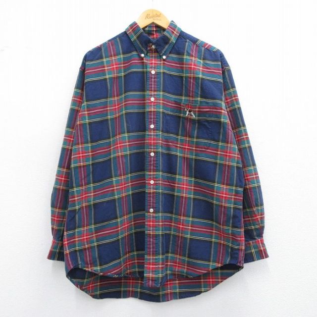 XL★古着 ラルフローレン Ralph Lauren 長袖 ブランド シャツ メンズ 90年代 90s BLAKE 犬 コットン ボタンダウン 赤他 レッド チェック 【spe】 25mar21 中古 トップス