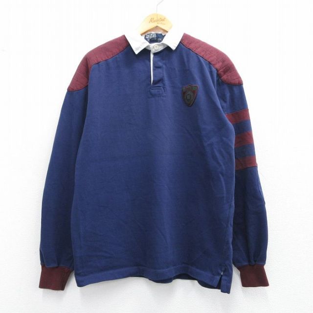 L★古着 ラルフローレン Ralph Lauren 長袖 ブランド ラガー シャツ メンズ 90年代 90s ワンポイントロゴ コットン USA製 紺他 ネイビー 【spe】 25mar21 中古 トップス