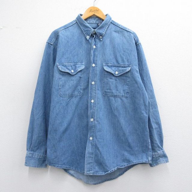 L★古着 ギャップ GAP 長袖 ブランド シャツ メンズ 90年代 90s コットン ボタンダウン USA製 紺 ネイビー デニム 【spe】 25mar21 中古 トップス