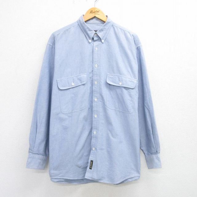 【20%OFF】XL★古着 ティンバーランド 長袖 ブランド シャツ メンズ 90年代 90s ワンポイントロゴ オックスフォード 大きいサイズ ロング丈 ボタンダウン 薄紺 ネイビー 25mar21 中古 トップス