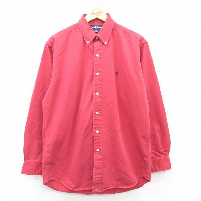 【50%OFF】L★古着 ラルフローレン Ralph Lauren 長袖 ブランド シャツ メンズ 90年代 90s ワンポイントロゴ BLAKE コットン ボタンダウン 赤 レッド 25mar21 中古 トップス