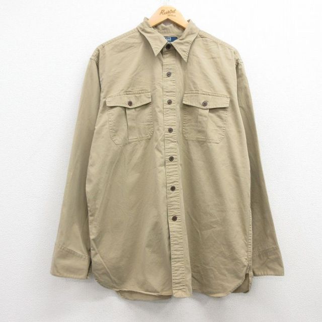 XL★古着 ラルフローレン Ralph Lauren 長袖 ブランド シャツ メンズ 90年代 90s TOBIAS WORKSHIRT 大きいサイズ ロング丈 コットン ベージュ カーキ 25mar21 中古 トップス