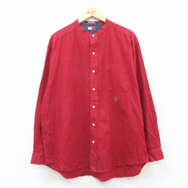 トミーヒルフィガー 90s 長袖シャツ ワンポイントロゴ レッド XL | 古着