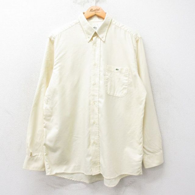L★古着 ラコステ LACOSTE 長袖 ブランド シャツ メンズ 90年代 90s ワンポイントロゴ コットン ボタンダウン フランス製 薄黄 イエロー 【spe】 25mar24 中古 トップス