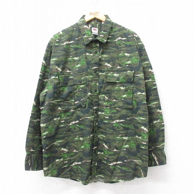 XL★古着 リーバイス Levis 長袖 ブランド シャツ メンズ 大きいサイズ コットン 緑他 グリーン 迷彩 25mar24 中古 トップス