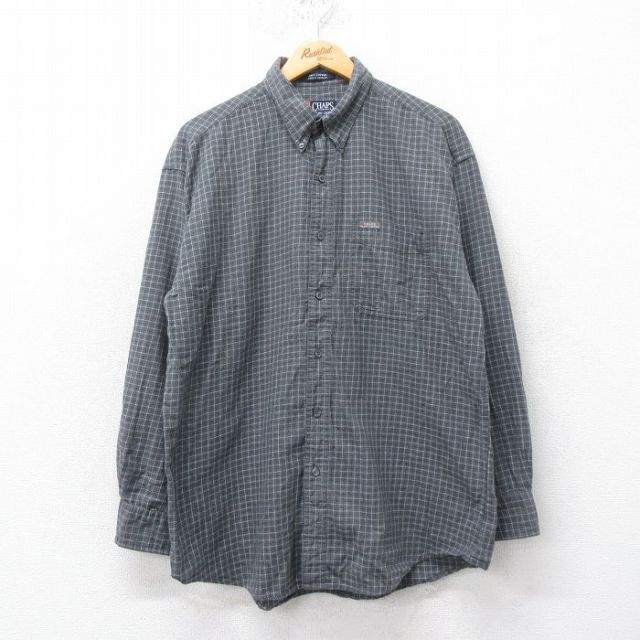 XL★古着 ラルフローレン Ralph Lauren チャップス 長袖 ブランド シャツ メンズ 90年代 90s コットン ボタンダウン 濃グレー他 チェック 25mar24 中古 トップス