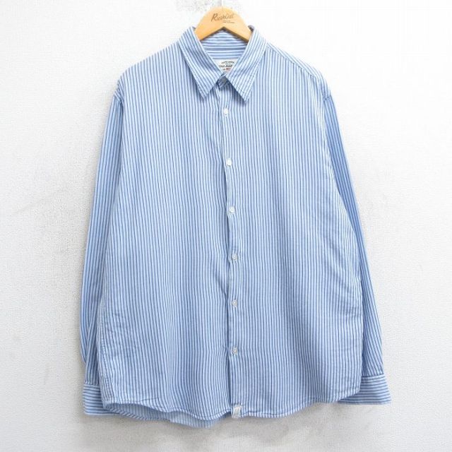 XL★古着 ラルフローレン Ralph Lauren ポロジーンズ 長袖 ブランド シャツ メンズ コットン 薄紺他 ネイビー ストライプ 25mar24 中古 トップス