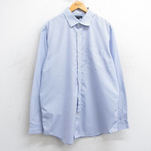 XL★古着 バナナリパブリック BANANA REPUBLIC 長袖 ブランド シャツ メンズ ロング丈 コットン 紺他 ネイビー ストライプ 25mar24 中古 トップス