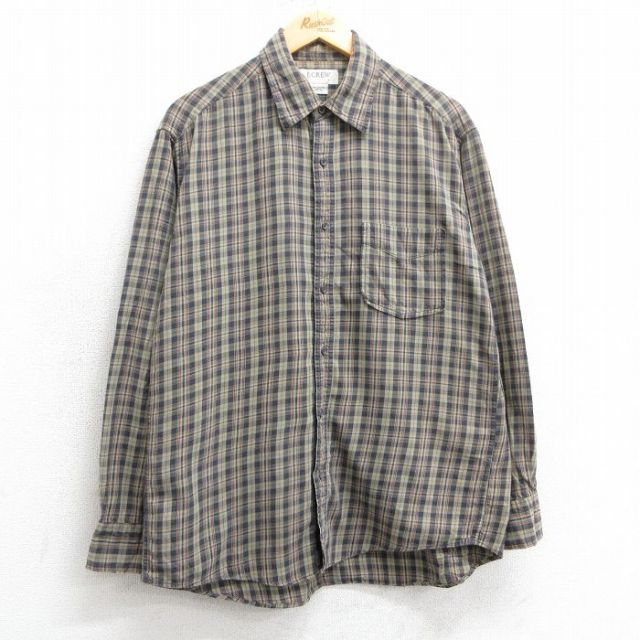 L★古着 ジェイクルー J.CREW 長袖 ブランド シャツ メンズ コットン ベージュ系他 カーキ チェック 25mar24 中古 トップス