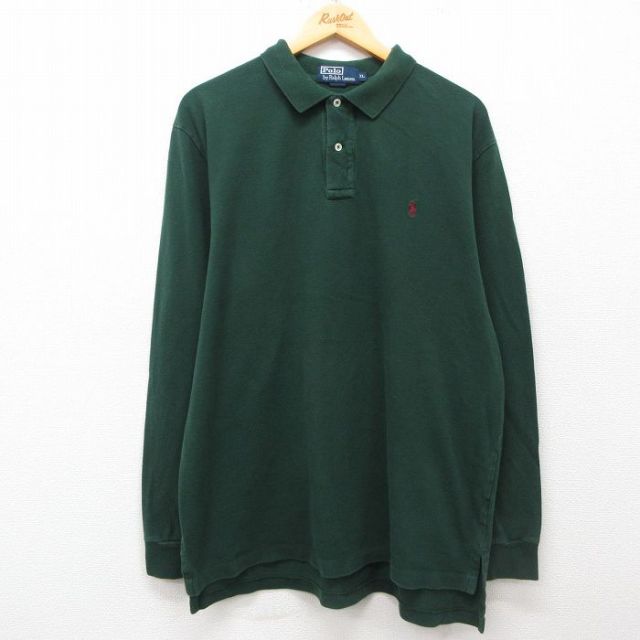 XL★古着 ラルフローレン Ralph Lauren 長袖 ブランド ポロ シャツ メンズ 90年代 90s ワンポイントロゴ 鹿の子 コットン 緑 グリーン 25mar24 中古 トップス