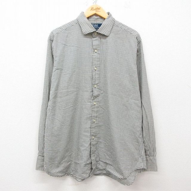 XL★古着 ラルフローレン Ralph Lauren 長袖 ブランド シャツ メンズ 90年代 90s ESTATE SPORT 大きいサイズ コットン 白他 ホワイト チェック 25mar24 中古 トップス