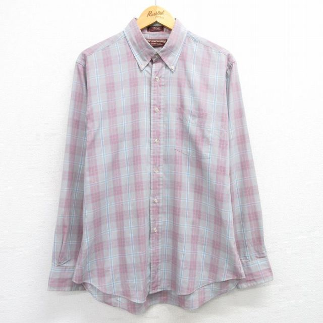 XL★古着 ラルフローレン Ralph Lauren チャップス 長袖 ブランド シャツ メンズ 80年代 80s ボタンダウン グレー他 チェック 25mar25 中古 トップス
