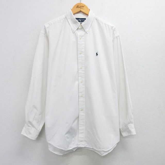 XL★古着 ラルフローレン Ralph Lauren 長袖 ブランド シャツ メンズ 90年代 90s ワンポイントロゴ BLAIRE 大きいサイズ コットン ボタンダウン 白 ホワイト 25mar25 中古 トップス
