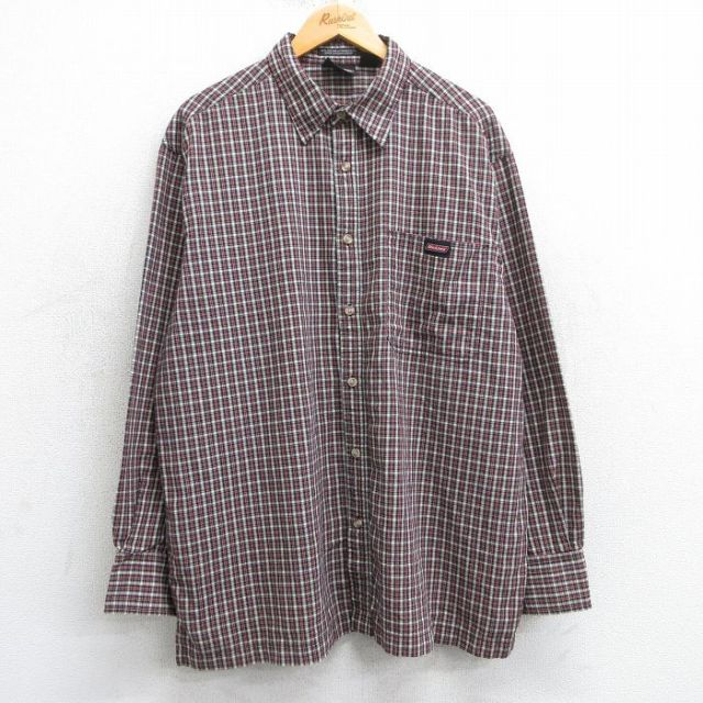 XL★古着 ディッキーズ Dickies 長袖 ブランド シャツ メンズ 大きいサイズ ロング丈 黒他 ブラック チェック 25mar25 中古 トップス