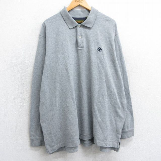 XL★古着 ティンバーランド 長袖 ブランド ポロ シャツ メンズ 00年代 00s ワンポイントロゴ 大きいサイズ コットン グレー 霜降り 25mar25 中古 トップス
