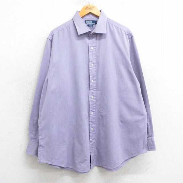 XL★古着 ラルフローレン Ralph Lauren 長袖 ブランド シャツ メンズ 90年代 90s ツイード PHILIP 大きいサイズ ロング丈 コットン 紫 パープル 25mar25 中古 トップス