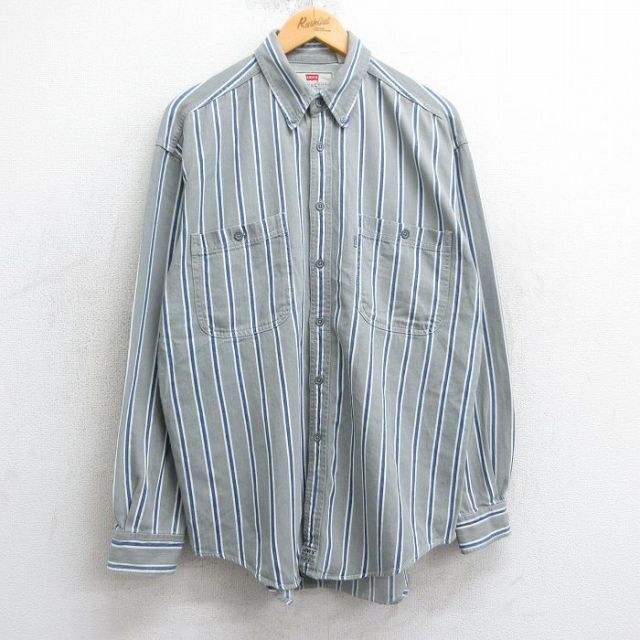 L★古着 リーバイス Levis 長袖 ブランド シャツ メンズ 00年代 00s コットン ボタンダウン グレー系他 ストライプ 25mar25 中古 トップス