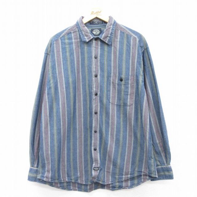 【50%OFF】XL★古着 ドッカーズ 長袖 ブランド シャツ メンズ 90年代 90s インディブ コットン 紺他 ネイビー ストライプ 25mar25 中古 トップス