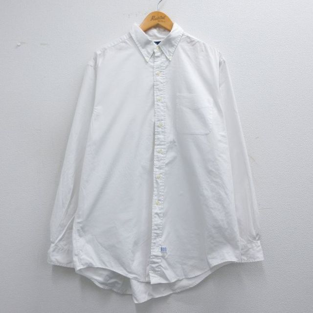 XL★古着 ラルフローレン Ralph Lauren 長袖 ブランド シャツ メンズ 90年代 90s 大きいサイズ ロング丈 コットン ボタンダウン 白 ホワイト 【spe】 25mar26 中古 トップス