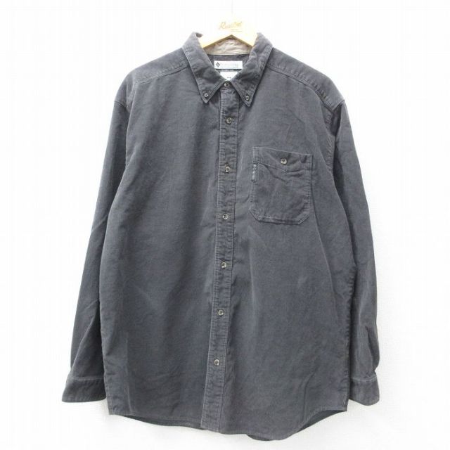 XL★古着 コロンビア COLUMBIA 長袖 ブランド シャツ メンズ 00年代 00s コーデュロイ ロング丈 コットン ボタンダウン 濃グレー 25mar27 中古 トップス