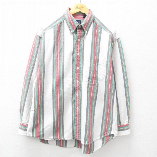 XL★古着 ギャップ GAP 長袖 ブランド シャツ メンズ 90年代 90s コットン ボタンダウン 白他 ホワイト ストライプ 【spe】 25mar27 中古 トップス