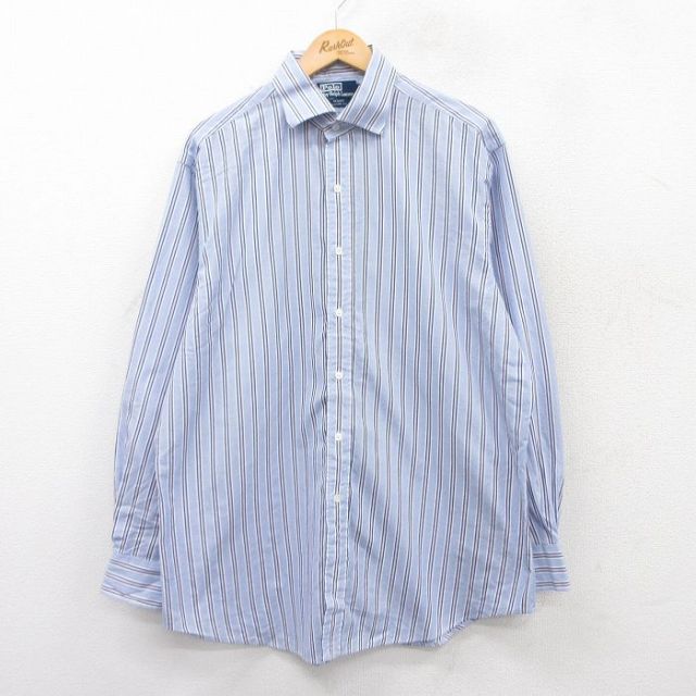 XL★古着 ラルフローレン Ralph Lauren 長袖 ブランド シャツ メンズ 90年代 90s REGENT 大きいサイズ 薄紺他 ネイビー ストライプ 25mar28 中古 トップス