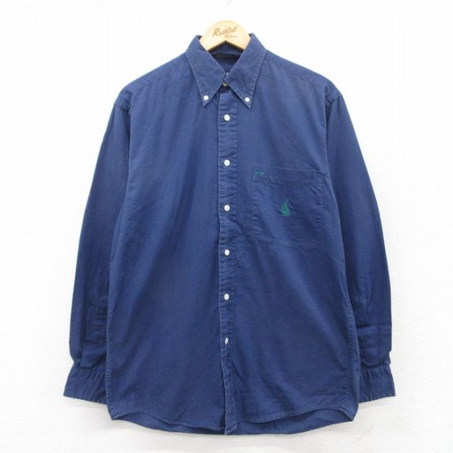 M★古着 ノーティカ NAUTICA 長袖 ブランド シャツ メンズ 90年代 90s ワンポイントロゴ コットン ボタンダウン 紺 ネイビー 25mar28 中古 トップス