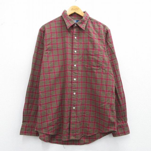 L★古着 ラルフローレン Ralph Lauren 長袖 ブランド シャツ メンズ 90年代 90s コットン エンジ他 チェック 25mar29 中古 トップス