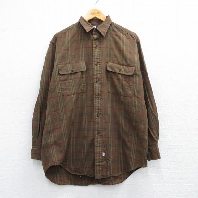 XL★古着 ラルフローレン Ralph Lauren 長袖 ブランド シャツ メンズ 90年代 90s 大きいサイズ 濃茶他 ブラウン チェック 25mar29 中古 トップス