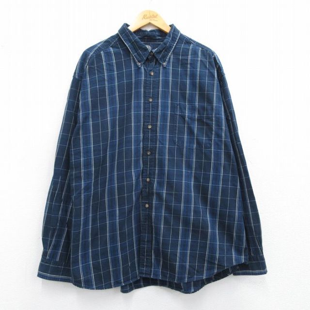 XL★古着 ドッカーズ 長袖 ブランド シャツ メンズ 00年代 00s 大きいサイズ コットン ボタンダウン 紺他 ネイビー チェック 25mar29 中古 トップス