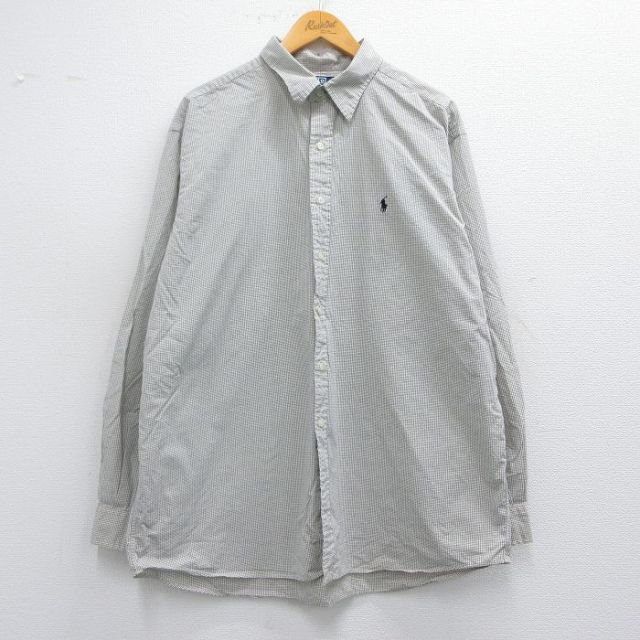 XL★古着 ラルフローレン Ralph Lauren 長袖 ブランド シャツ メンズ 90年代 90s ワンポイントロゴ LOWELL SPORT 大きいサイズ コットン 黒他 ブラック チェック 25mar29 中古 トップス