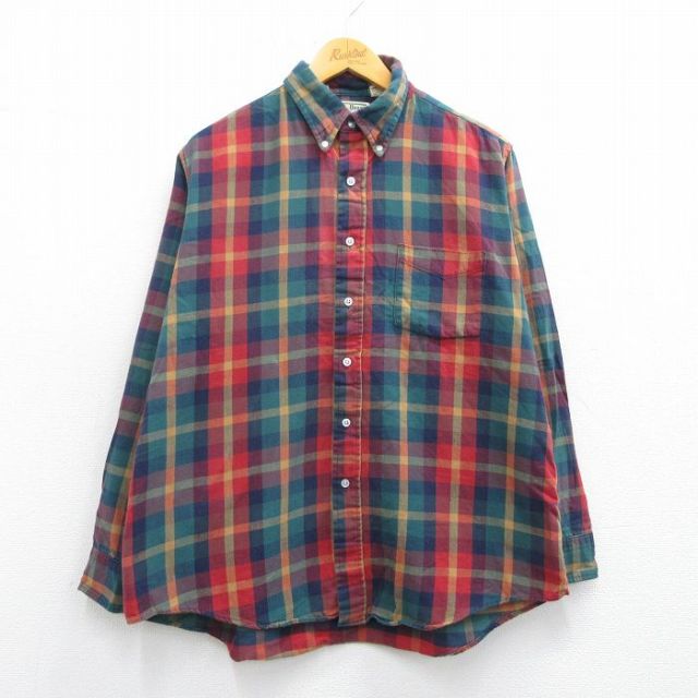 【50%OFF】XL★古着 エルエルビーン LLBEAN 長袖 ブランド シャツ メンズ 80年代 80s コットン ボタンダウン USA製 緑他 グリーン チェック 25mar29 中古 トップス