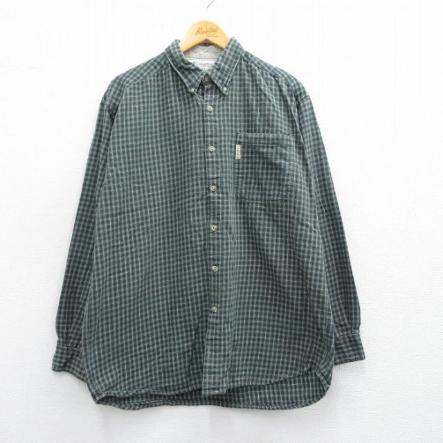XL★古着 コロンビア COLUMBIA 長袖 ブランド シャツ メンズ 00年代 00s コットン ボタンダウン 緑他 グリーン チェック 25mar29 中古 トップス