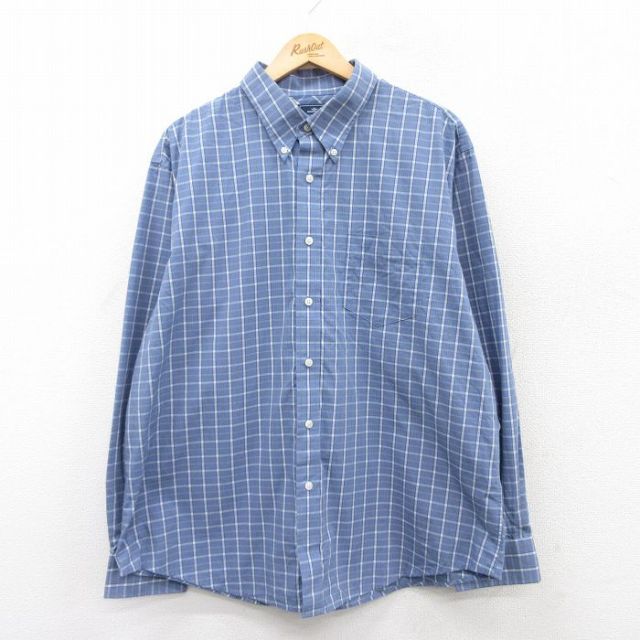 【50%OFF】XL★古着 ドッカーズ 長袖 ブランド シャツ メンズ 大きいサイズ ボタンダウン 薄紺他 ネイビー チェック 25mar29 中古 トップス