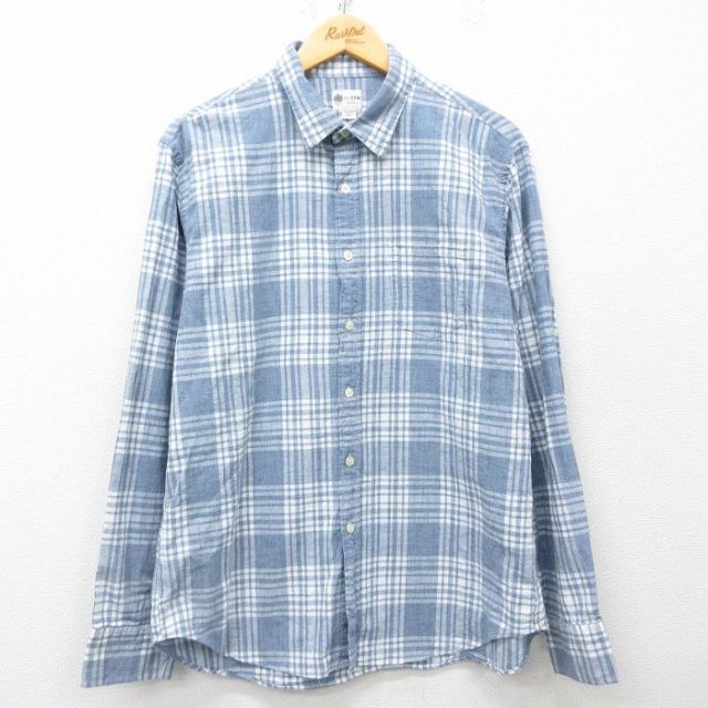 L★古着 ジェイクルー J.CREW 長袖 ブランド シャツ メンズ コットン 薄紺他 ネイビー チェック 25mar31 中古 トップス