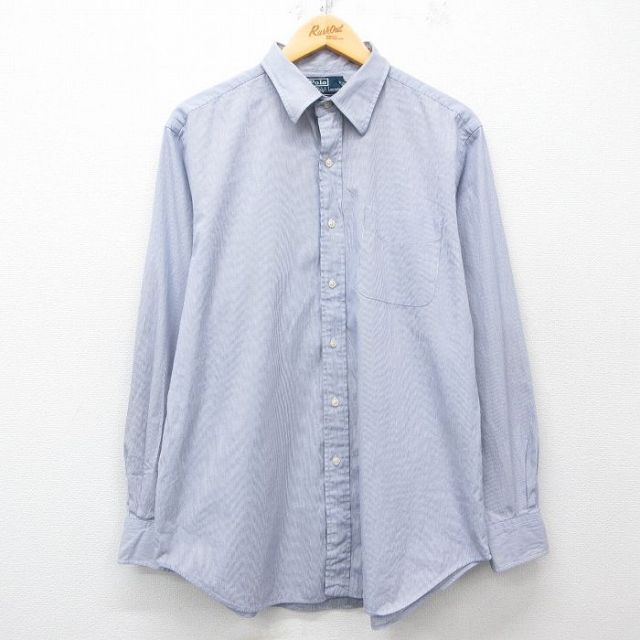 XL★古着 長ラルフローレン 袖 ブランド シャツ メンズ 90年代 90s ANDREW コットン 紺他 ネイビー ストライプ 25mar31 中古 トップス