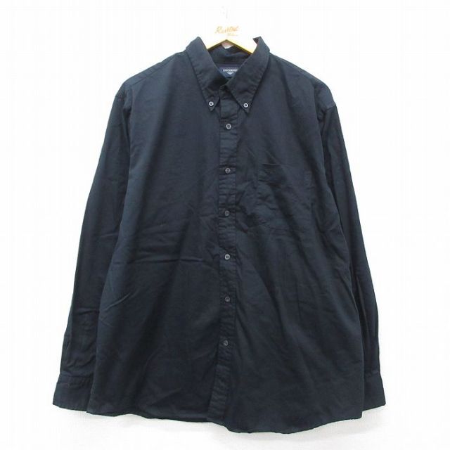 XL★古着 ドッカーズ 長袖 ブランド シャツ メンズ ワンポイントロゴ 大きいサイズ コットン ボタンダウン 黒 ブラック 25mar31 中古 トップス