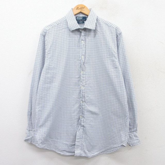XL★古着 ラルフローレン Ralph Lauren 長袖 ブランド シャツ メンズ 90年代 90s REGENT ロング丈 コットン 白他 ホワイト チェック 25apr01 中古 トップス