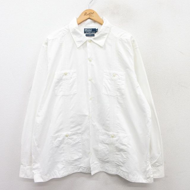 XL★古着 ラルフローレン Ralph Lauren 長袖 ブランド シャツ メンズ 90年代 90s ISLE 大きいサイズ コットン 白 ホワイト 25apr01 中古 トップス